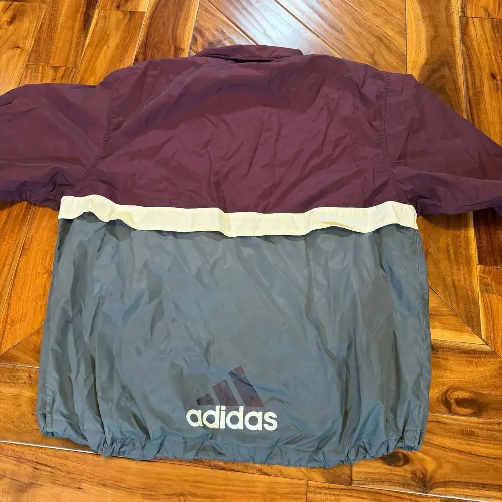 Vintage Adidas 90s Quarter Zip Pullover Windbreaker Jacket Burgundy and Grey